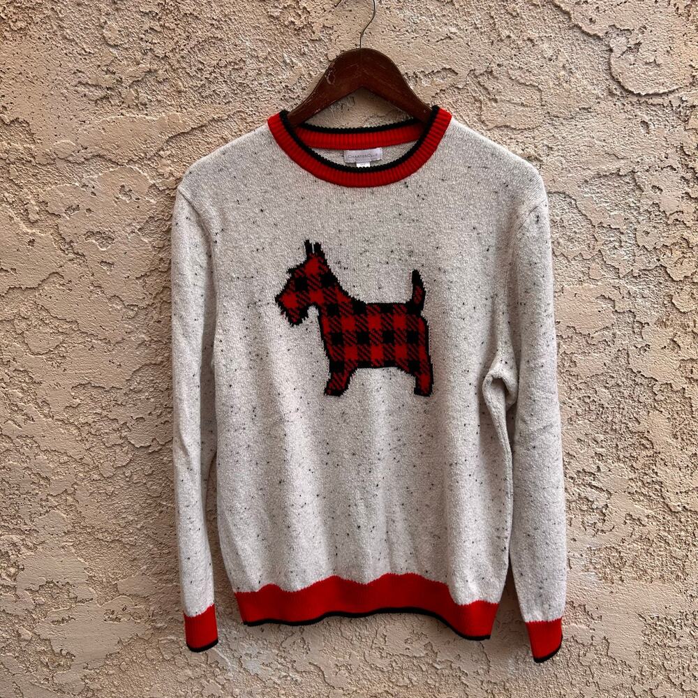 Charter Club Scottie Dog Plaid Knit Sweater Mens Medium